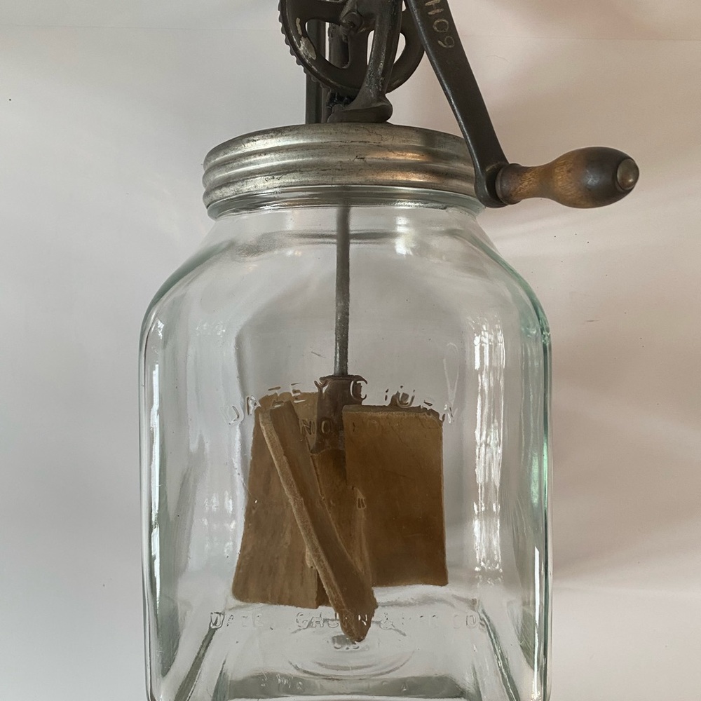 Vintage Dazey No. 60 Glass Butter Churn w/ Metal Crank Wood Paddles